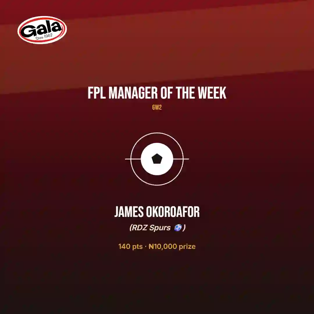 Gala FPL Challenge weekly winner share card