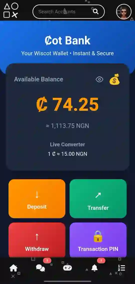 Wiscot Cot Bank wallet page